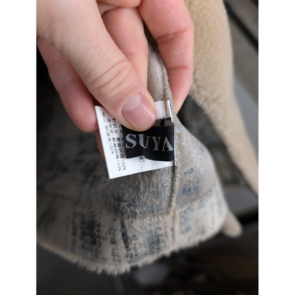 Tan Shearling Wool Fox Fur Long Coat Jacket Pockets Button M Camel Cottagecore - Picture 6 of 13